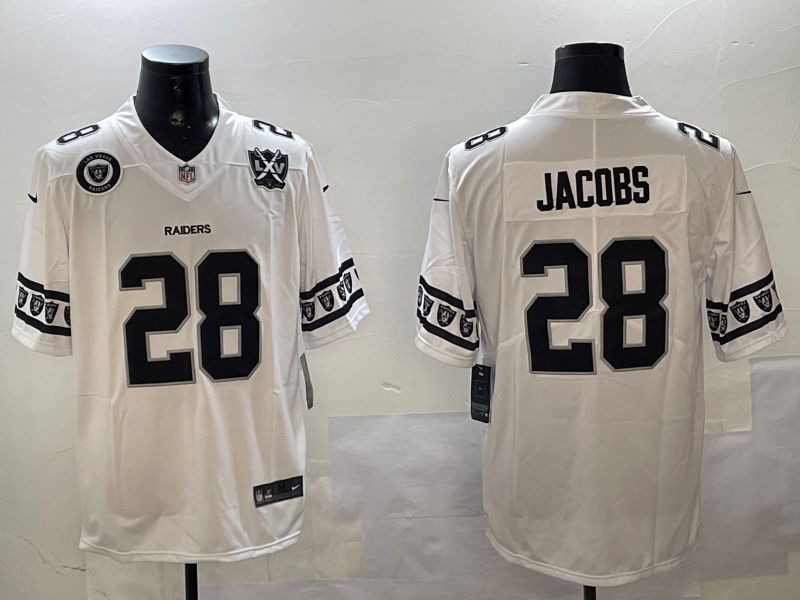 Men Oakland Raiders #28 Jacobs White Armband 2024 Nike Limited NFL Jersey style 3